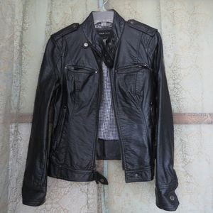 Black Rivets faux leather moto cafe racer jacket